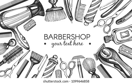 Vector frame with graphic barbershop icons