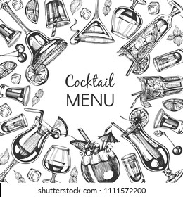 Vector frame with graphic cocktails