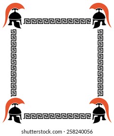 Vector frame with Greek helmets and meander