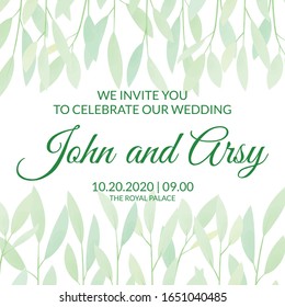 Marco vectorial de flores verdes como telón de fondo para las invitaciones de boda