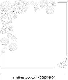 Vector of frame for greeting or invitation card or picture with chrysanthemum flowers.Black and white graphic
