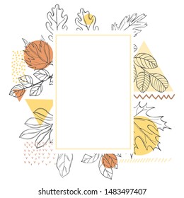  Vector frame with hand drawn autumn leaves .  Sketch illustration