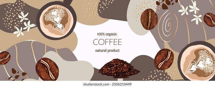 Vector frame with hand drawn coffee and abstract elements. 