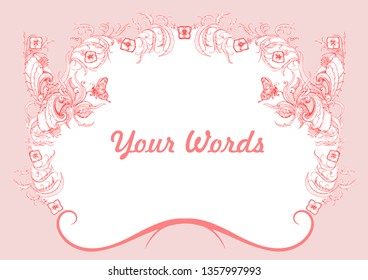 Vector frame with hand drawn floral design for vintage greeting card template or any other use.