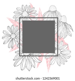 Vector frame with hand drawn flowers.