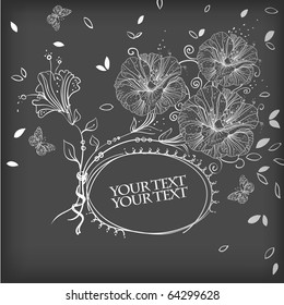 vector  frame with  hand drawn flowers and leaves