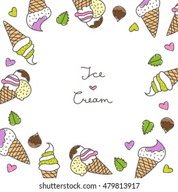 vector frame of hand drawn ice cream cones