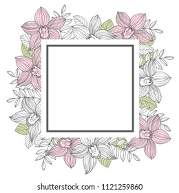  Vector frame with hand drawn orchids.