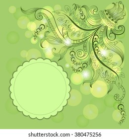 Vector frame with hand-drawing graphic sketch on green background for design