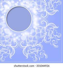 Vector frame with hand-drawing ornament on blue background for design