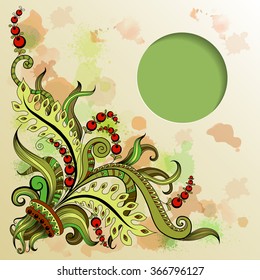 Vector frame with hand-drawing pattern on background with watercolor spray paint, place for text
