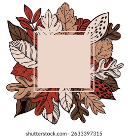 Vector frame with hand-drawn autumn leaves.   Sketch  illustration. 