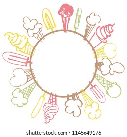 Vector frame with hand-drawn ice cream.Sketch illustration.