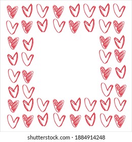Vector frame with with heart shapes. Greeting card, invitation background with place for your text. Valentines Day, birthday, love confession concept