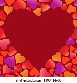 Vector frame heart for text isolated on red background.
