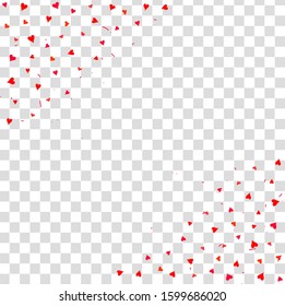 Vector frame hearts and confetti on opposite corners on transparent background