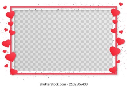 Vector frame with hearts design decorated on png background. Love symbol for Happy Women's, Mother's, Valentine's Day and birthday celebration. Red and pink hearts isolated on transparent background.