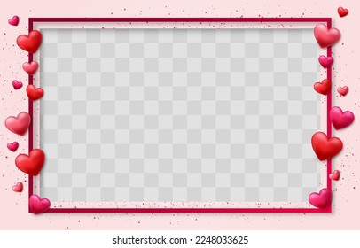 Vector frame with hearts design decorated on png background. Love symbol for Happy Women's, Mother's, Valentine's Day and birthday celebration. Red and pink hearts isolated on transparent background.