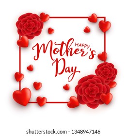 Vector frame with hearts and flowers. Happy motger's day