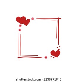 Vector frame with hearts, flowers, swirls in vintage art deco style. Elegant ornament for decoration, wedding invitation design, Valentine's day love romantic card