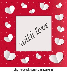 Vector frame of hearts and polka dots background to valentines, cards, backgrounds, social media posts, congratulations, etc. Valentine's Day. Vector illustration.