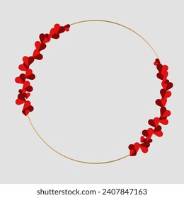 Vector frame with hearts round gold color PNG