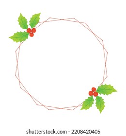 Vector Frame Hexagon Winter Berry Watercolor Background Pattern