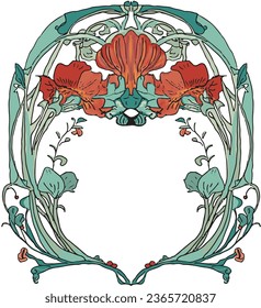 Vector frame illustration, design element of red roses and branching vines.