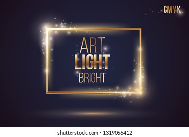 vector frame illustration. vector glowing objects. luxury golden frame design on a black background. modern illumination. color palette CMYK