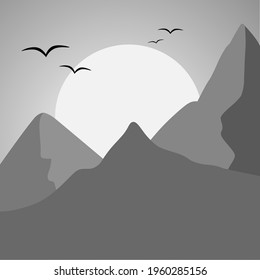 Ilustración vectorial del horizonte de puesta de sol y colinas.