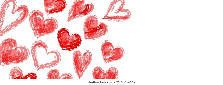 A vector frame illustration of various heart shapes with a crayon-like texture.