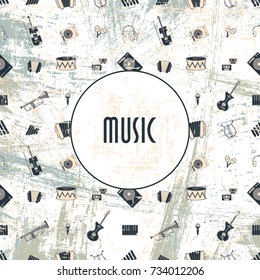 Vector frame with the image of musical instruments. theme for music lovers and DJ. Can be used in website design, etc.