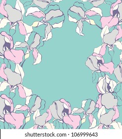 Vector frame with iris flower  for greeting or invitation card. Decorative background with place for your text.
