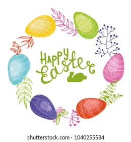 Vector frame of isolated Easter eggs and twigs. Vector illustration for your design