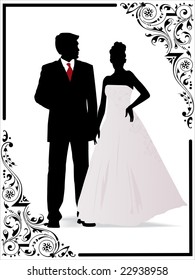 vector frame, Just married couple silhouette