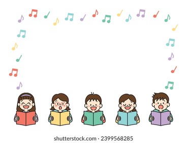 Vector frame of kids singing a song