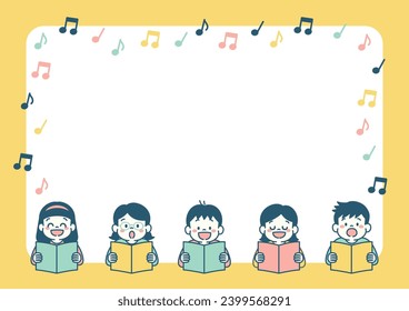Vector frame of kids singing a song