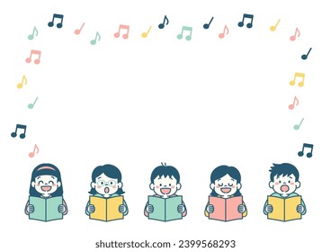 Vector frame of kids singing a song