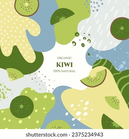 Vector frame with kiwi and abstract elements. Hand drawn illustrations.