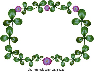 vector frame of leaves and flowers painted in watercolor
