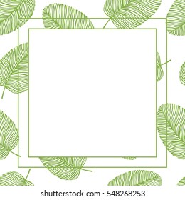 Vector frame with leaves. Invitation with floral background.