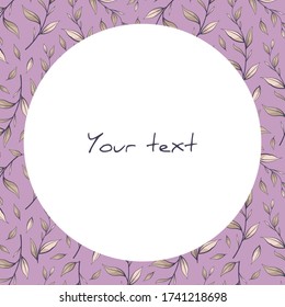 Vector frame with leaves on purple background; for greeting cards, invitations, posters, banners, web design.