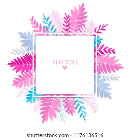 Vector frame with leaves. Summer illustration. Paper cut style. Origami background for banner, flyer, invitation, poster, web site . Digital craft. Colorful illustration. Place for your text.