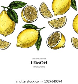 Vector frame with lemons. Hand drawn. Vintage style