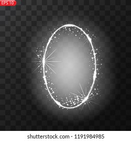 Vector frame with lights effects. Shining rectangle banner. Isolated on black transparent background. Vector illustration, eps