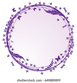 vector frame with lilac, butterflies and dragonflies