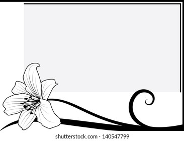 vector frame with lily in black and white colors