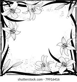 vector frame with lily in black and white colors