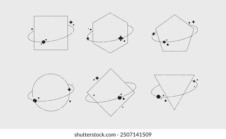 vector frame lines form a simple geometric object with circular rings. minimalist frame shaped like geometric lines