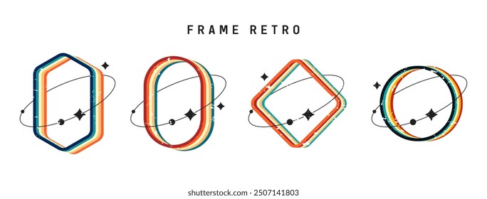 vector frame lines form a simple retro colored geometric object with circular rings. minimalist frame in the form of geometric lines. retro vintage nuanced design